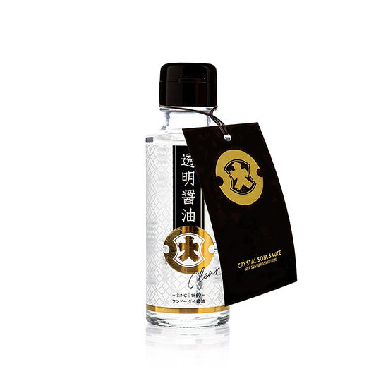 Fles met 100 ml kristalheldere en pure sojasaus van hoge kwaliteit