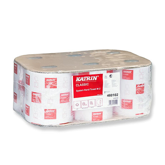 Katrin Classic handdoekrollen, 2-laags, hoogwit, 21 cm, 680 vellen, 6 stuks