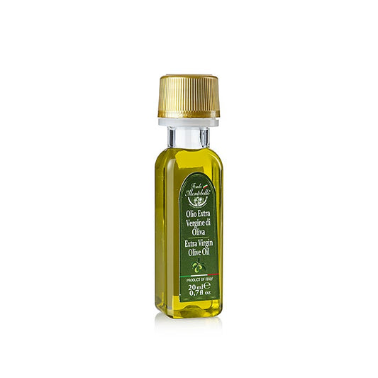 20 ml bottle of Fondo Montebello extra virgin olive oil, first press, rich in flavor and antioxidants, perfect for cooking and salads