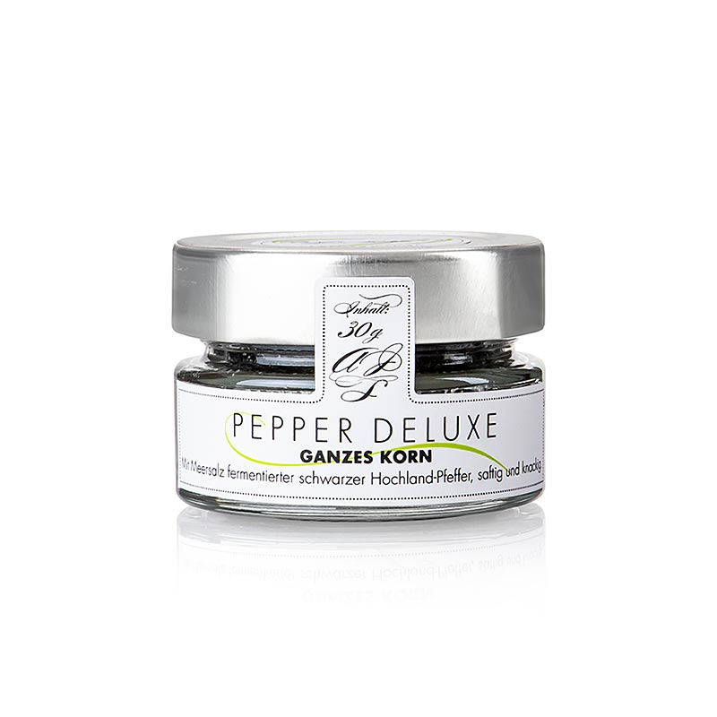 Zwarte peperkorrels gefermenteerd met zeezout, heel, PEPPER DELUXE, 30 g - hoogwaardige kwaliteit specerijen voor culinaire creaties