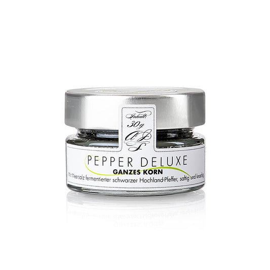 Zwarte peperkorrels gefermenteerd met zeezout, heel, PEPPER DELUXE, 30 g - hoogwaardige kwaliteit specerijen voor culinaire creaties