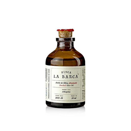 Gerookte olijfolie van 100% Arbequina, 50 ml, van Finca La Barca