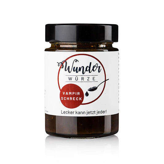 Close-up of Wonderkruiden Vampire Fright marinade in 165g packaging, perfect for spooky eatventures