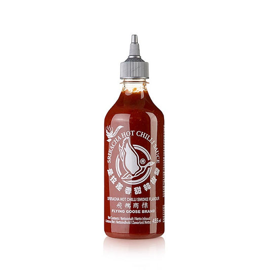 Chilisaus - Sriracha, pittig, rokerig, knijpfles, Flying Goose, 455 ml