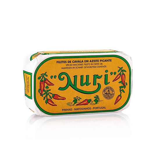 Makreelfilets, in olijfolie, pikant, 3-4 stuks, Nuri (Portugal), 125 g
