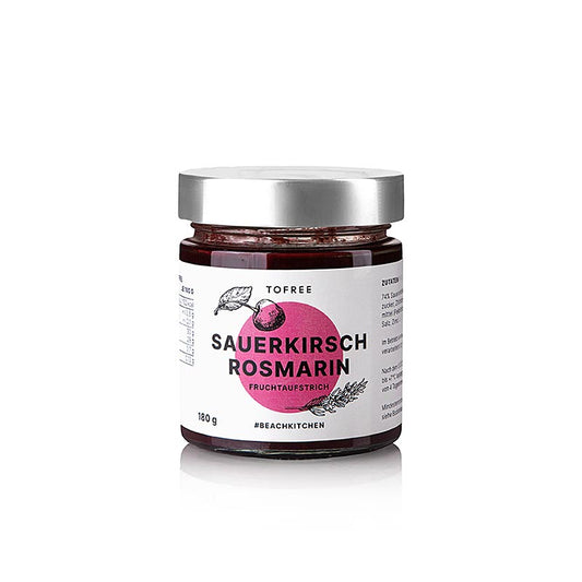 Vruchtenspread zure kers en rozemarijn, 180 g, TOFREE-noord - productafbeelding