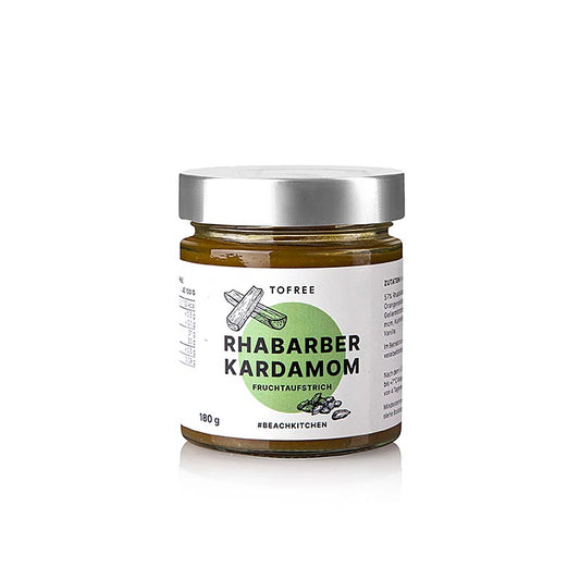 TOFREE-noord - Rabarber en kardemom fruitspread, 180 g - A delicious and flavorful fruit spread made with rhubarb and cardamom, perfect for spreading on toast or pairing with cheese and crackers