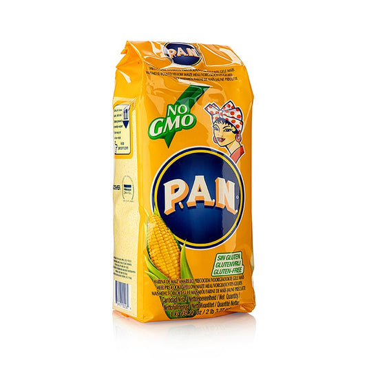 1 kilogram of finely ground, pre-cooked yellow cornmeal, perfect for baking and cooking