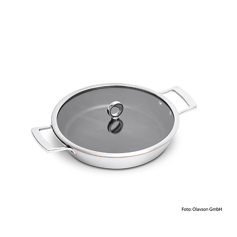 Olavson koperen serveerpan, zonder steel, met deksel, gecoat, 30 cm, voor alle soorten fornuizen, 1 stuk