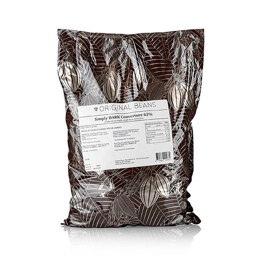 Couverture Simply Dark 62% cacao, bitter, drops, Original Beans, veganistisch, 2 kg