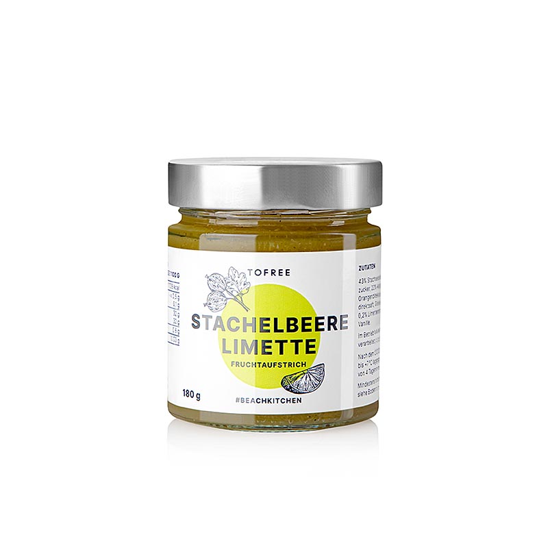 TOFREE-noord - Kruisbes - Limoen fruitspread, 180 g, biologische spread voor op brood of toast, gemaakt van heerlijke kruisbessen en limoen, 100% natuurlijk en zonder toegevoegde suikers