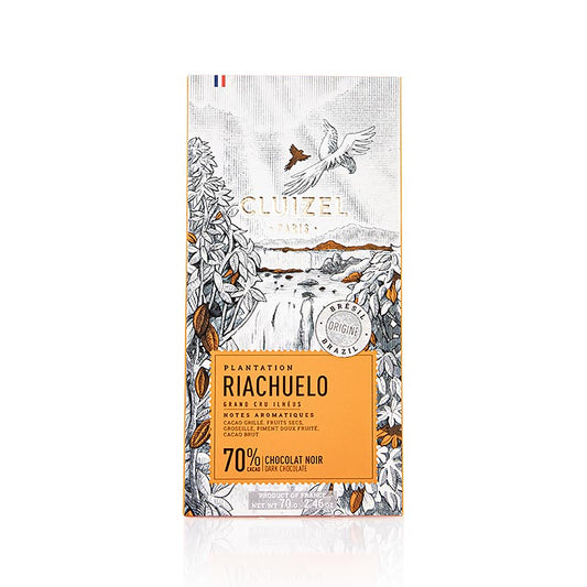 Indulge in the rich and decadent 70% pure Plantage Riachuelo chocolate bar by Michel Cluizel, weighing 70 grams (12159)