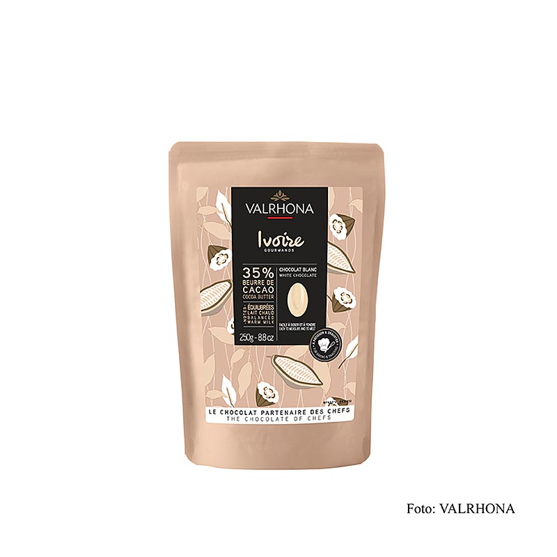 Valrhona Ivoire, witte couverture, callets, 35% cacaoboter, 250 g
