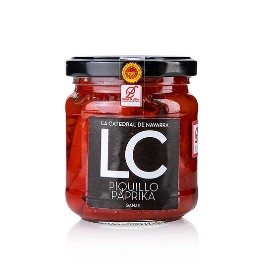 Premium Pimiento Piquillo de Lodosa, DOP/PDO, LC, 190g - Handpicked, roasted Spanish peppers in a jar, perfect for tapas and gourmet dishes