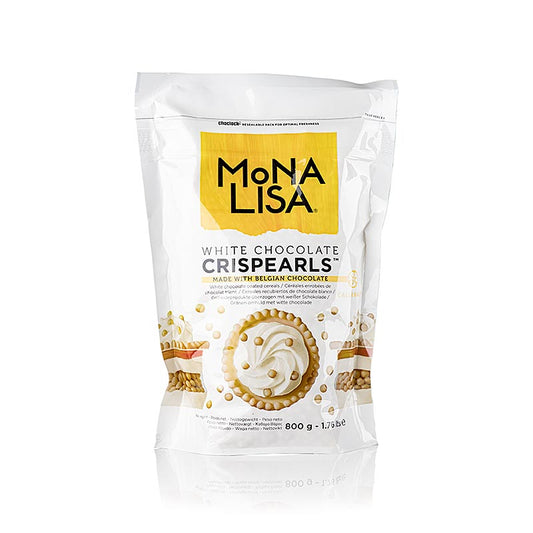 800g of Mona Lisa Callebaut Crispearls Wit, crispy white chocolate pearls