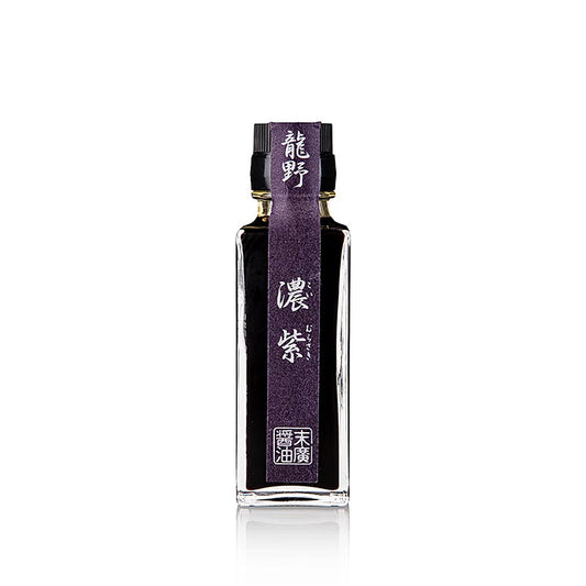 100 ml bottle of Suehiro Shoyu Sandanshikomi with rich, deep color and elegant packaging