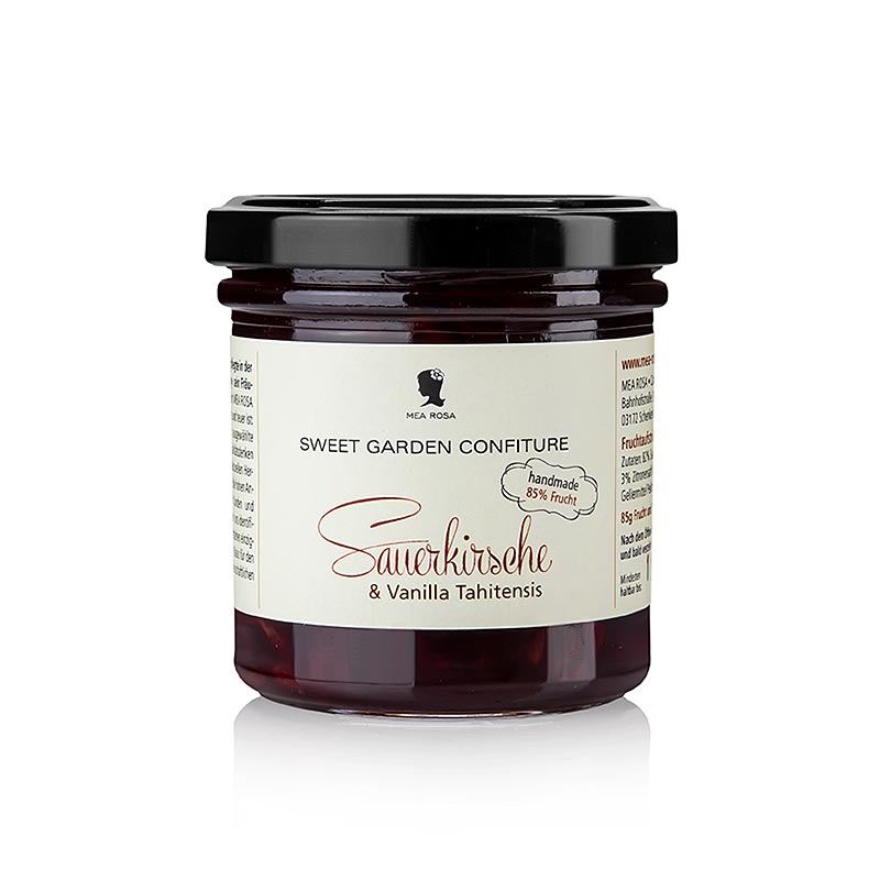 Zure kers & Tahiti vanille fruitspread van Mea Rosa, 180 g - Een heerlijk en smaakvol product voor op brood of bij desserts