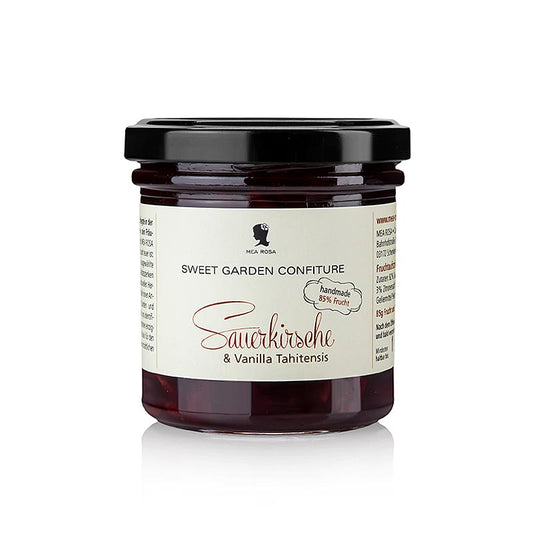 Zure kers & Tahiti vanille fruitspread van Mea Rosa, 180 g - Een heerlijk en smaakvol product voor op brood of bij desserts