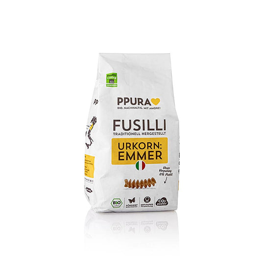 Organic 500g Ppura fusilli pasta made from Italian emmer, a traditional grain
