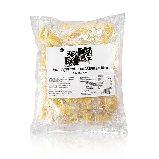 Yellow pickled ginger in individual portion pouches, 1 kg total weight, each pouch containing 200 x 5g portions