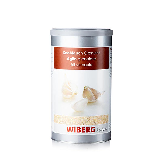 Large 800g container of Wiberg knoflookgranulaat, a finely ground garlic product