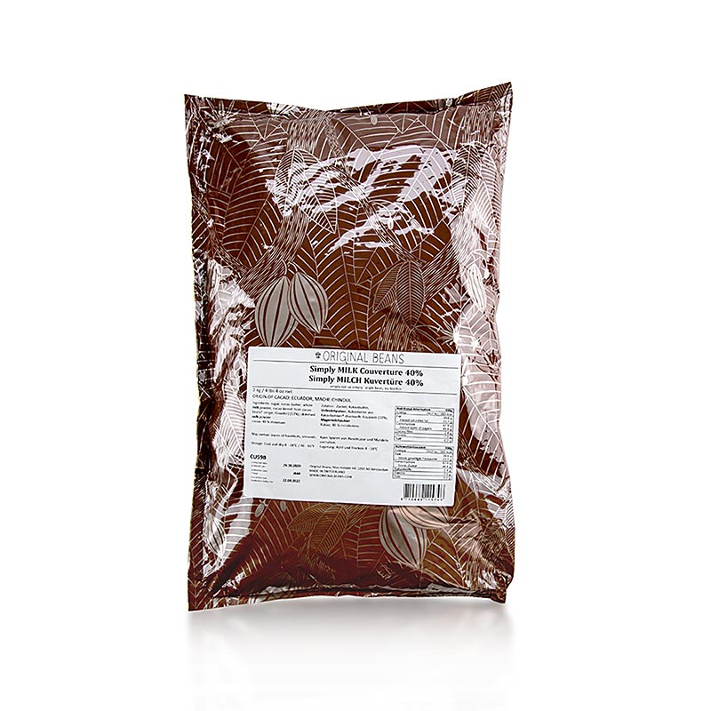 Couverture Simply Milk 40% cacao, volle melk, druppels, Original Beans, 2 kg