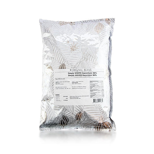 Couverture Simply White 36% cacaoboter, wit, drops, Original Beans, 2 kg