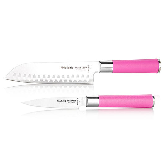 Roze Spirit messenset, 2 stuks (officemes + Santoku met schulprand), Dick, 2 stuks - hoogwaardige roestvrijstalen messen voor professioneel en thuisgebruik