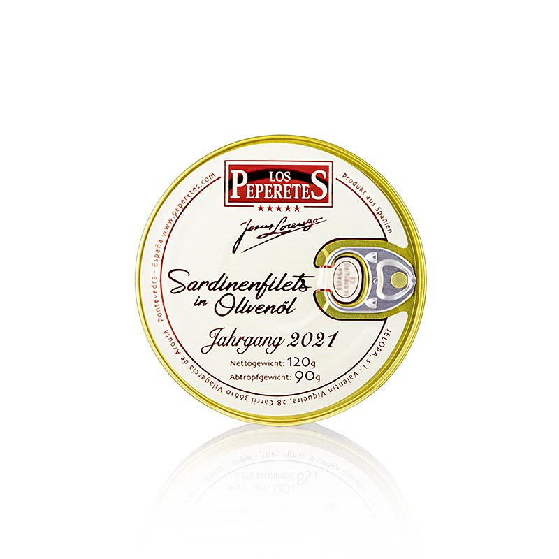 Sardinefilets van het oogstjaar 2021, in olijfolie, Los Peperetes, 120 g