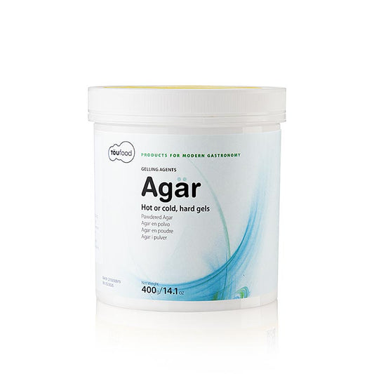 Close-up of TÖUFOOD AGÄR 400g agar agar geleermiddel product packaging