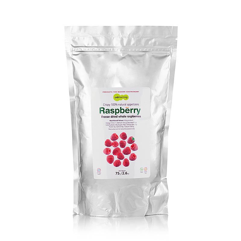 TÖUFOOD LYOFËELING RASPBËRRY, gevriesdroogde frambozen, heel, 75 g