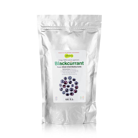 Gevriesdroogde hele aalbessen van TÖUFOOD LYOFËELING BLACKCURRANT, 150 g verpakt