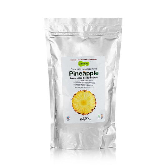 Gevriesdroogde ananasblokjes van TÖUFOOD LYOFËELING PINEAPPLE, 100 g verpakking