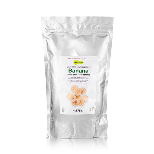 Gevriesdroogde plakjes bananen van TÖUFOOD LYOFËELING BANÄNA, 150 g verpakking