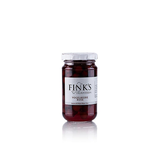 Foto van 210 g pot Fink's Delikatessen Rosé lijsterbessen met lijsterbessenbrandewijn