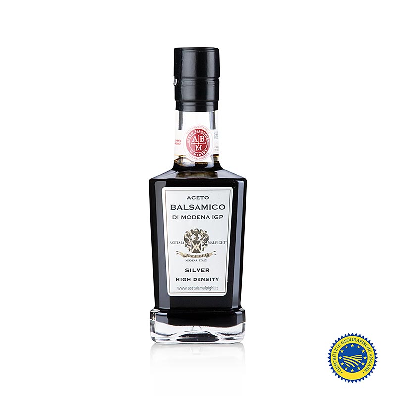 Aceto Balsamico di Modena IGP/PGI, zilver, 8 jaar, Malpighi, 250 ml, premium aged balsamic vinegar from Modena, Italy