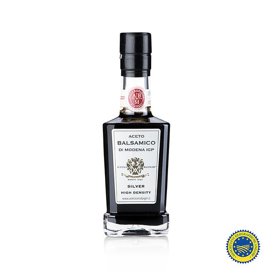 Aceto Balsamico di Modena IGP/PGI, zilver, 8 jaar, Malpighi, 250 ml, premium aged balsamic vinegar from Modena, Italy