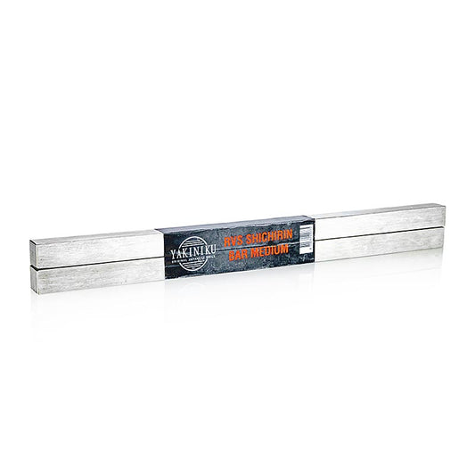 Two stainless steel Yakiniku Montargo roasting sticks for grilling and BBQ