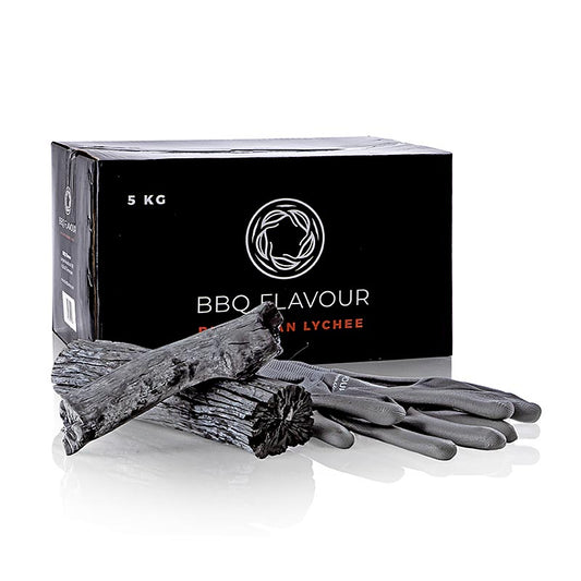 5 kg of Binchotan white lychee charcoal specifically designed for SHICHIRIN and Yakiniku montargo grills, known for their high heat and long-lasting burn