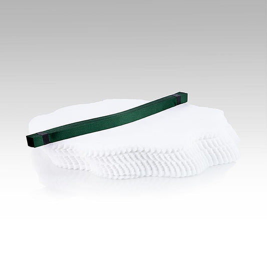 Alt text: A pack of 100 white Citroenwikkels with dark green bands, the original product