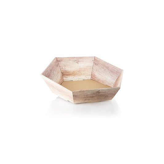 Zeshoekige houten geschenkmand van klein formaat, 290x270x60/105 mm, 1 stuk