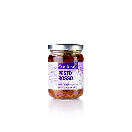 Pot van 130 gram Casa Rinaldi Pesto Rosso, tomatenpesto met zonnebloemolie