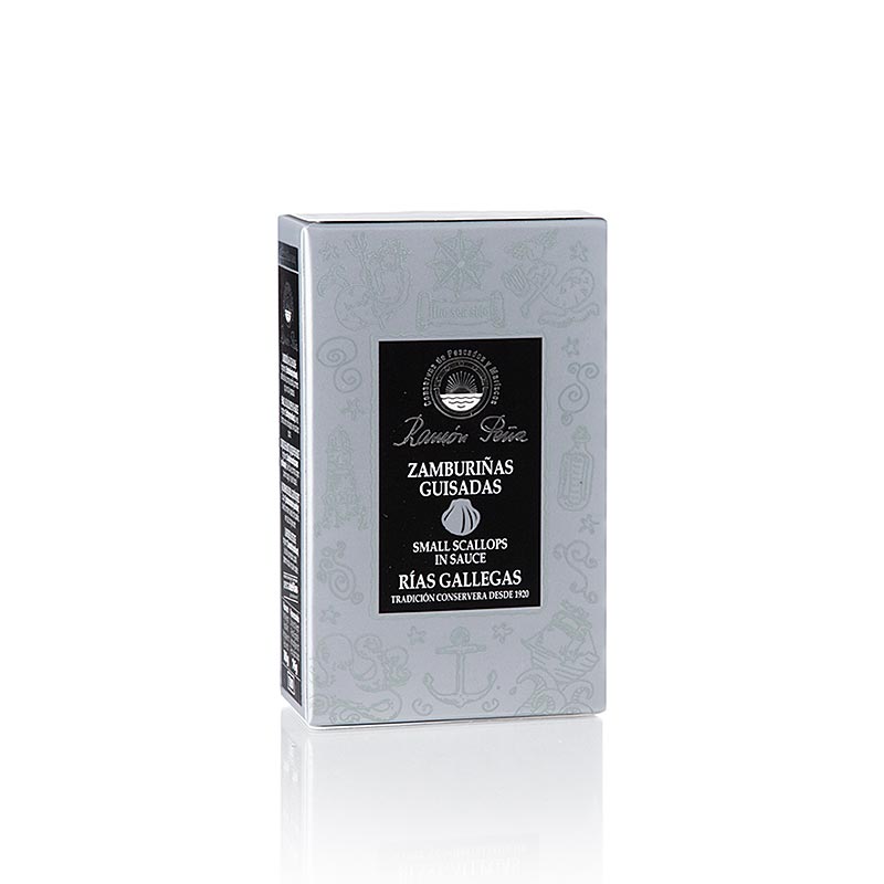 Zamburinas - kleine Sint-Jakobsschelpen, hartig, RAMON PEÑA SILVER, 110 g alt text: Zamburinas, kleine Sint-Jakobsschelpen van RAMON PEÑA SILVER, 110 g, heerlijk hartig en vol van smaak