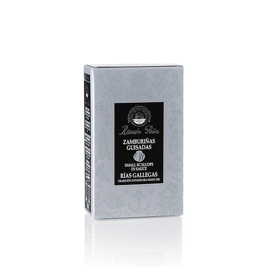 Zamburinas - kleine Sint-Jakobsschelpen, hartig, RAMON PEÑA SILVER, 110 g alt text: Zamburinas, kleine Sint-Jakobsschelpen van RAMON PEÑA SILVER, 110 g, heerlijk hartig en vol van smaak