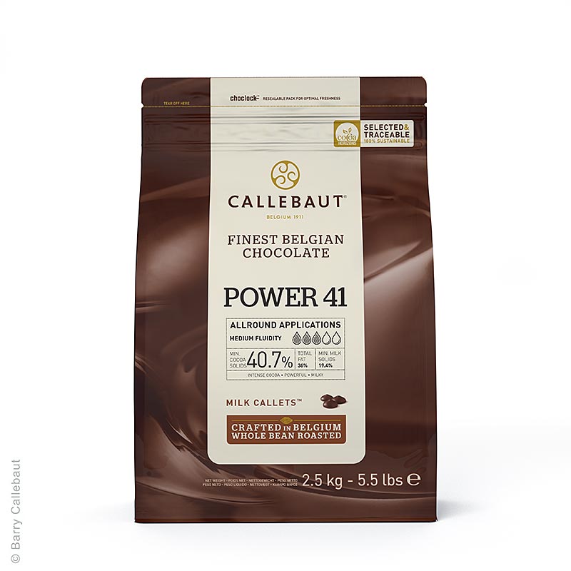 Power 41, melkchocolade callets couverture, Callebaut, 2,5 kg