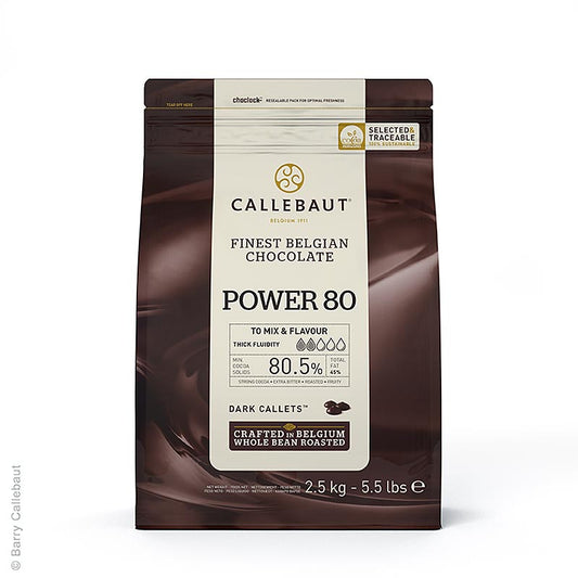 Donkere Power 80 Callebaut chocolade Callets Couverture in 25 kg verpakking