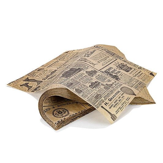Snackpapier krantenpapier, Kraft, 28x34cm, vetvrij, 1000 st - Duurzaam vetvrij snackpapier van gerecycled krantenpapier, 28x34cm, verpakking van 1000 stuks