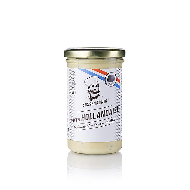 Sossenkönig Truffelhollandaise, a ready-to-use sauce in a 250 ml bottle, perfect for enhancing the flavor of your dishes with its rich and creamy truffle-infused hollandaise sauce