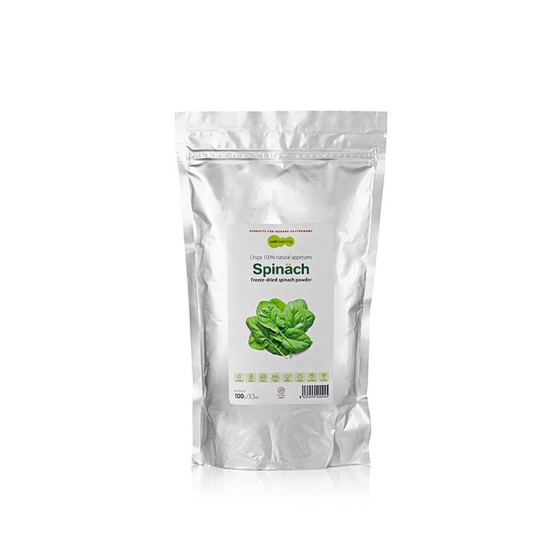 Gevriesdroogde spinaziepoeder van TÖUFOOD LYOFËELING SPINÄCH, 100 g productverpakking