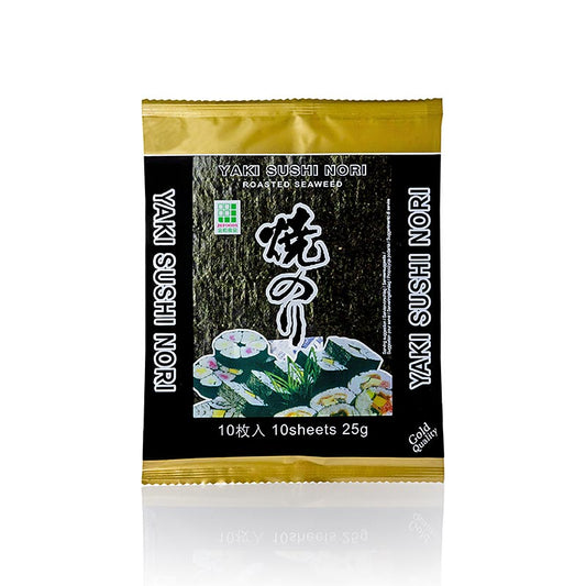 Yakinori hele maat, gedroogde zeewierbladeren, geroosterd, goud, 25 g, 10 bladeren - Traditionele Japanse geroosterde gedroogde zeewierbladeren, perfect voor het toevoegen van smaak en textuur aan sushi, salades en andere gerechten